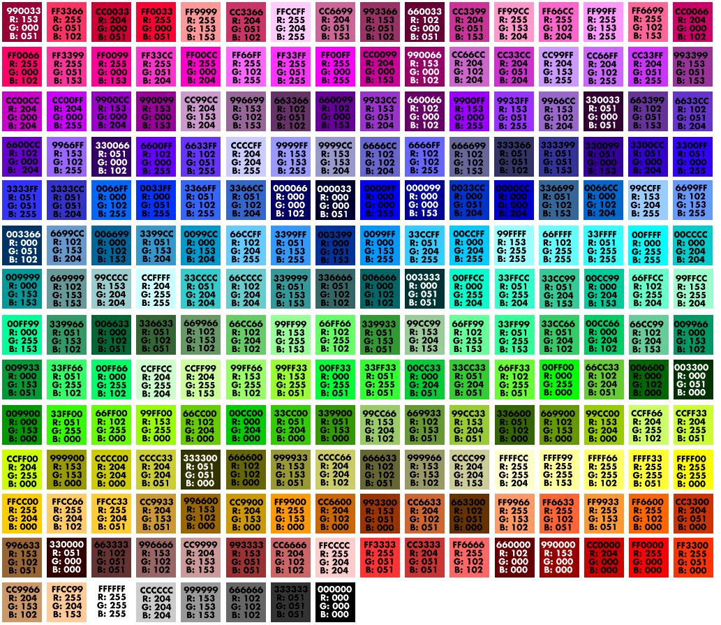 Hex Css Color Chart